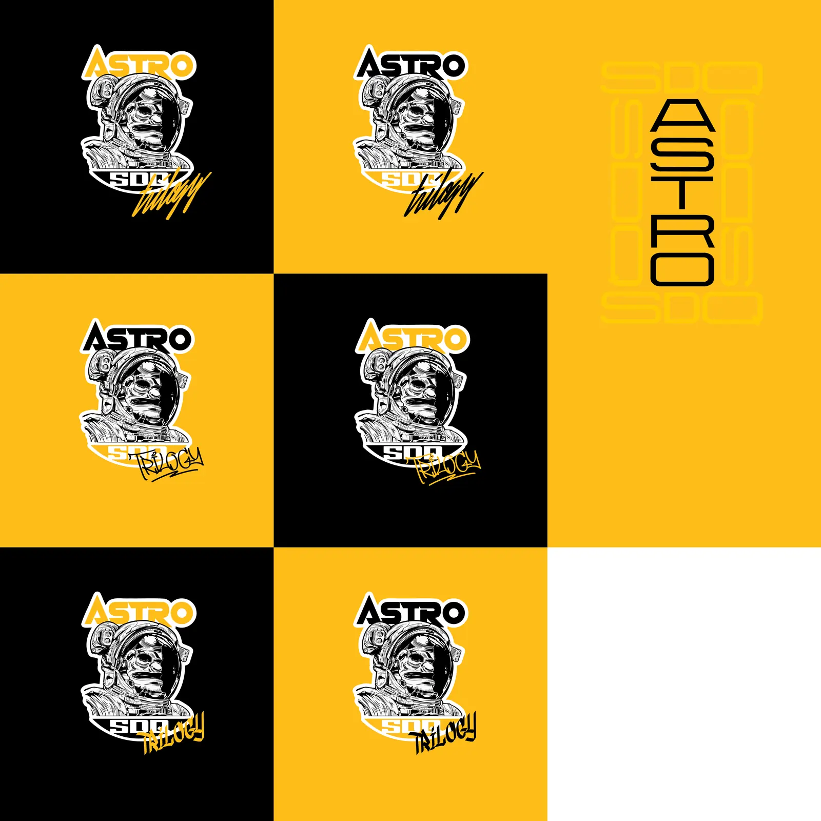 ASTRO SDQ identity grid in black and yellow