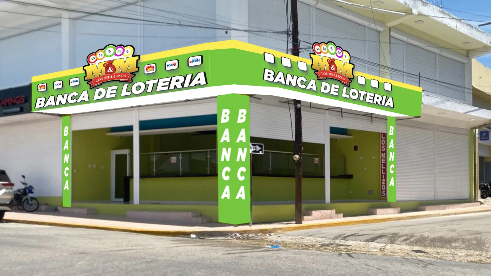 Los Mellizos storefront signage (proposal photomontage)