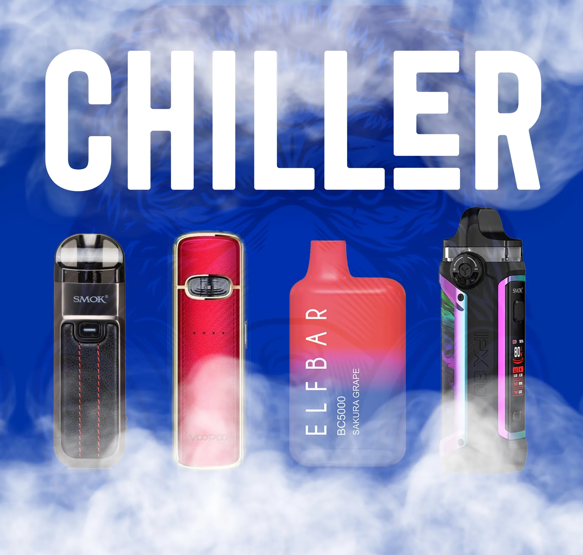 Vaping Chiller window vinyl, 49.5 × 52.25 in