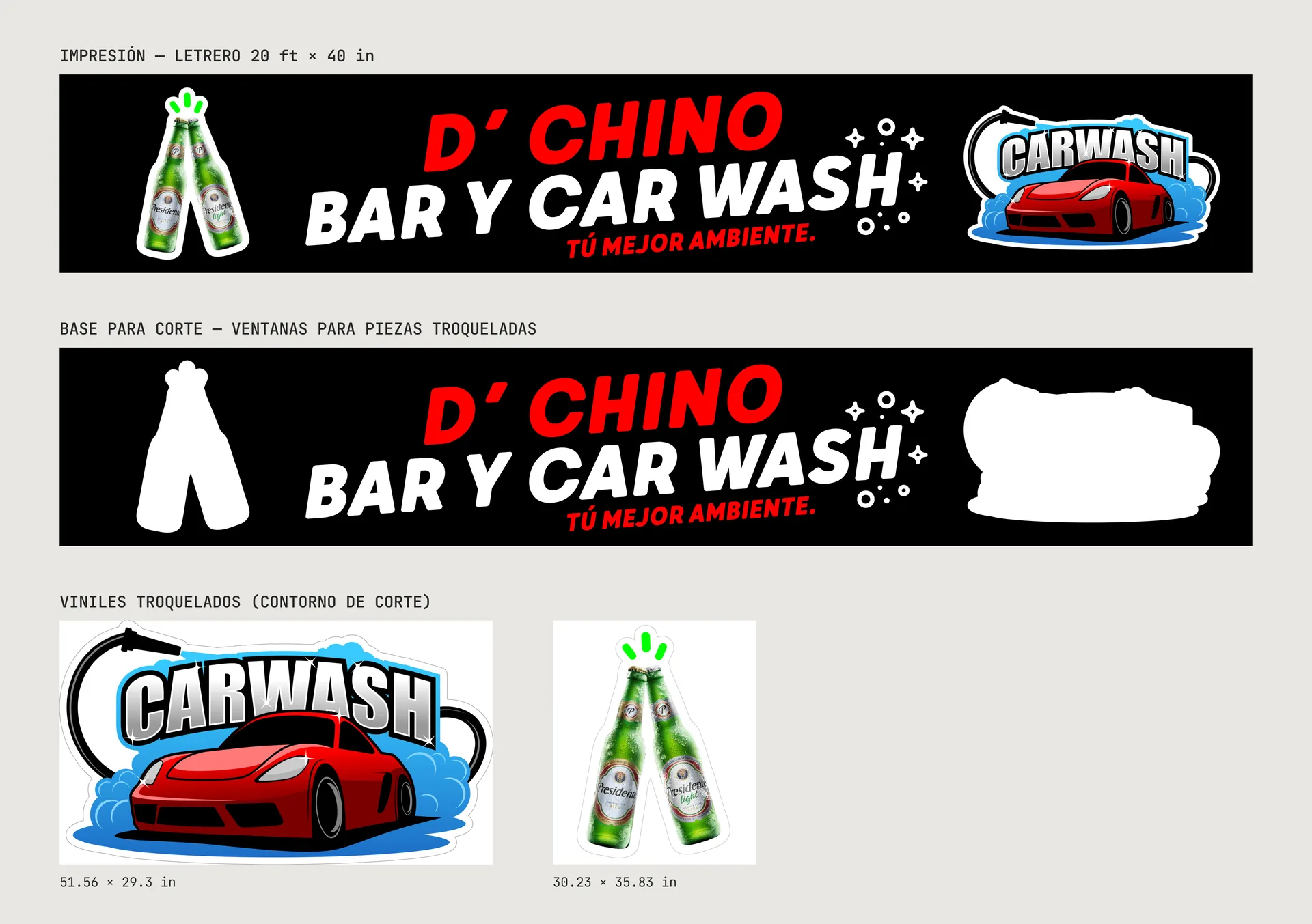 D' Chino Car Wash: print layer, cut base and die-cut vinyls